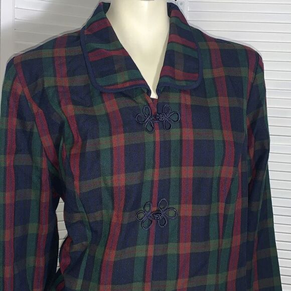 Vintage Navy Green Maroon Plaid Blazer Rope Buttons Size Medium - Picture 2 of 16